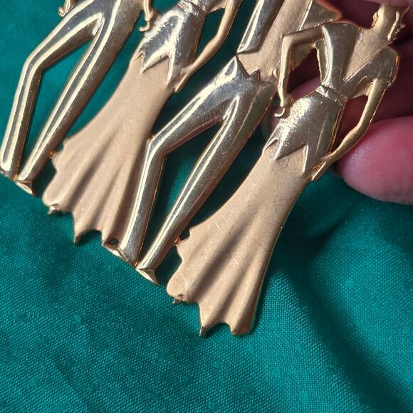 JJ Jonette Vintage Art Deco Style goldtone Double Date Brooch 1988 pin 80s prom - Picture 10 of 15